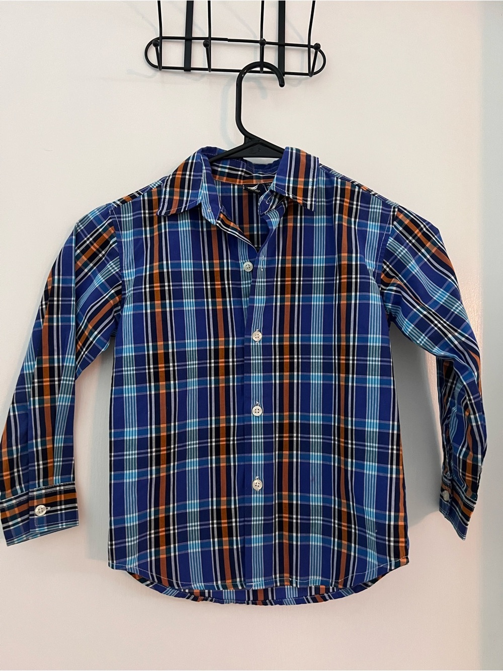 Nautica Boys Plaid Button Front Dress Shirt Size 4 Blue Orange Long Sleeve